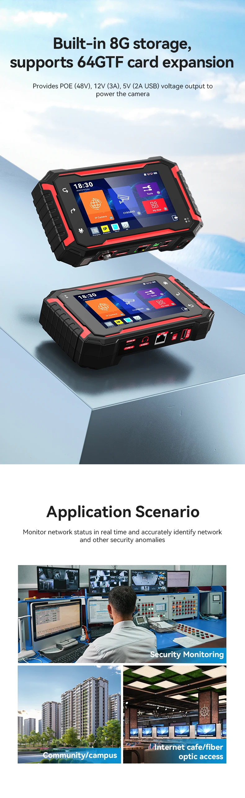 NOYAFA IPC725-1CCTV Netzwerkkabeltester mit HD-Touchscreen-Monitor für PoE, VFL, OPM, TDR, Pegelmessgerät, IP-Such- und Scanfunktion, Kabelverfolgung – Detail 13