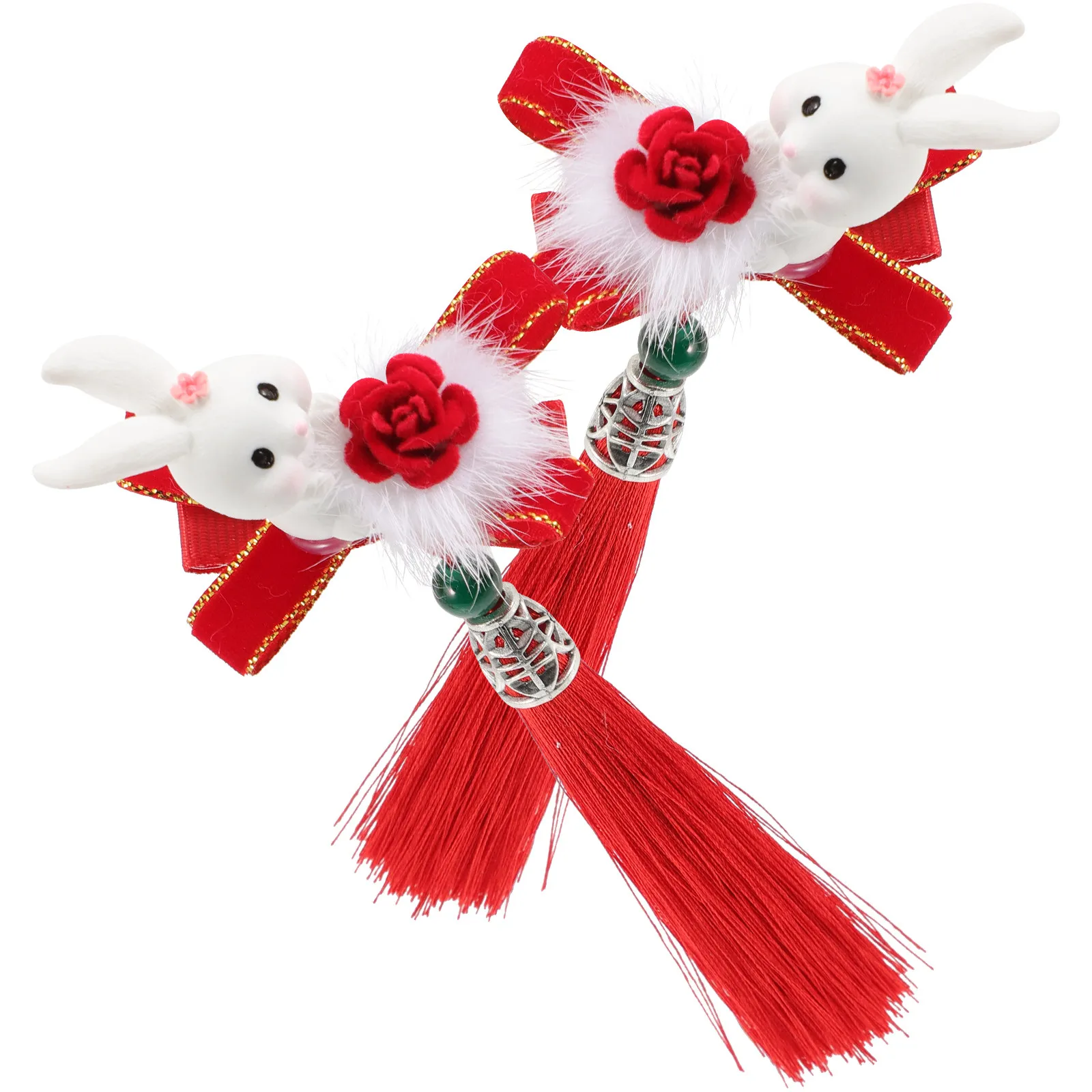 

2Pcs Bunny Hair Clips Chinese Tassel Hairpins Cute Rabbit Headdress for Party School Kids Accessories Festive Spring Girls Hair