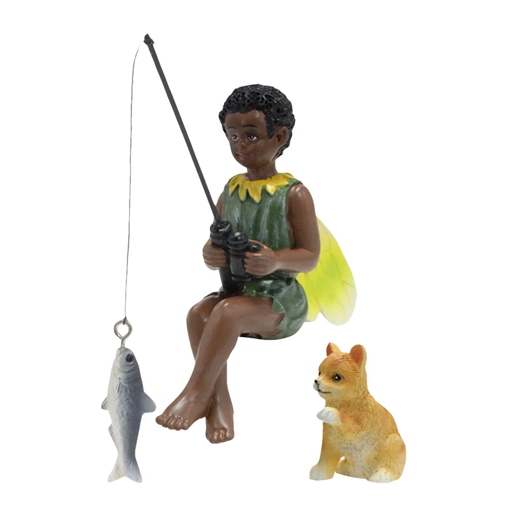 

1Set Resin Flower Fairy Statue Miniature Home Office Garden Decor Small Dog Fishing Fairy Ornament for Desktop Photo Prop