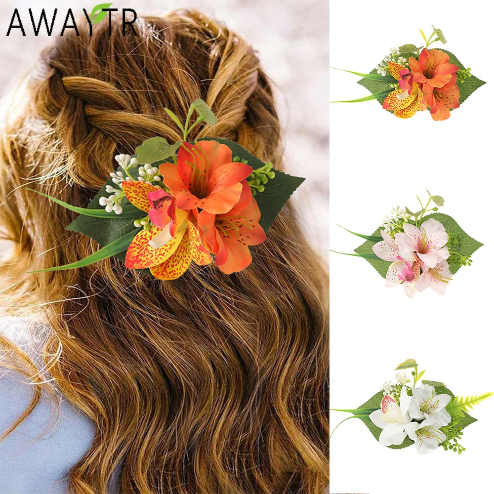 AWAYTR Leafy Flowers Hairpin Artificial Floral Hair Clips Valentine Headwear Girl Hair Accessories Mother\'s Day Gift