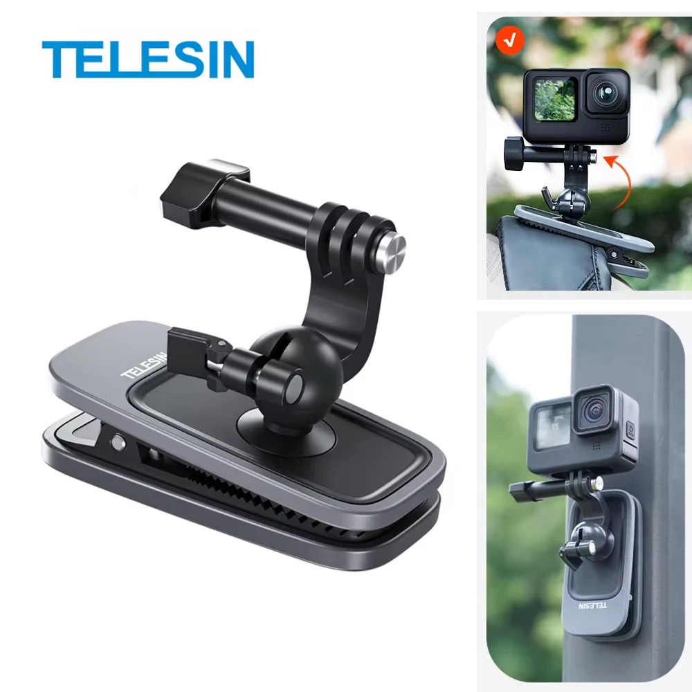 TELESIN Magnetic Universal Backpack Clip for GoPro Hero13 12 11 10 9 DJI OSMO Action 5 4 3 Insta360 360° Rotation Backpack Mount