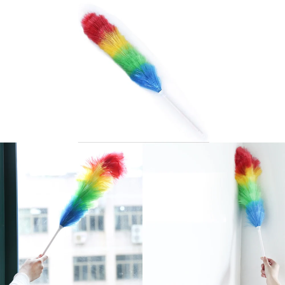 Household Rainbow Dust Duster Practical Plastic Feather Duster Telescopic Handle Sweeping Brush Cleaning Product Tool