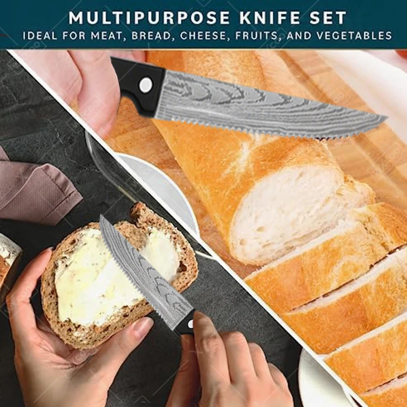 WXCOO Damascus steel Professional Steak Knife Multi-functional Kitchen Knife Barbecue Cooking Tools Beef and Lamb Slicing Knife view 3