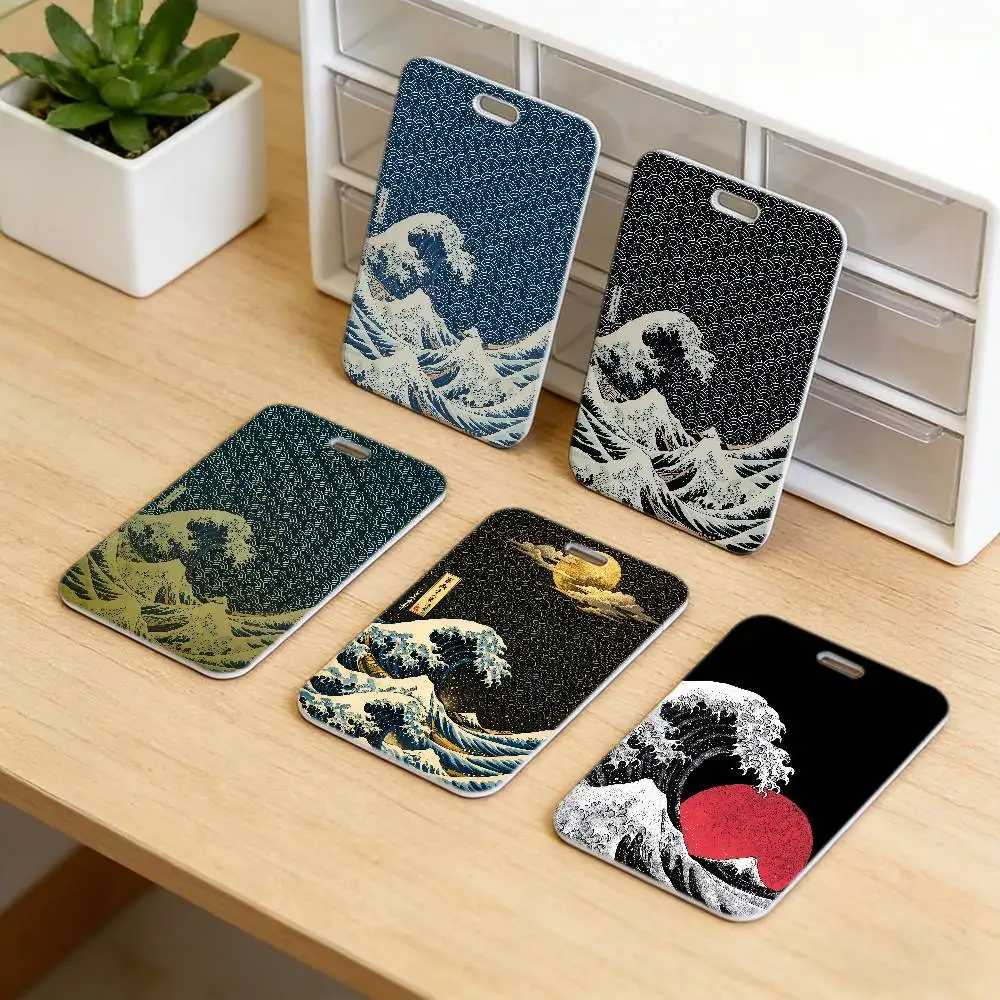 T-The Great Wave off Kanagawa Work Lanyard with ID Card Holder, Employee Badge, Office Working Permit Case
