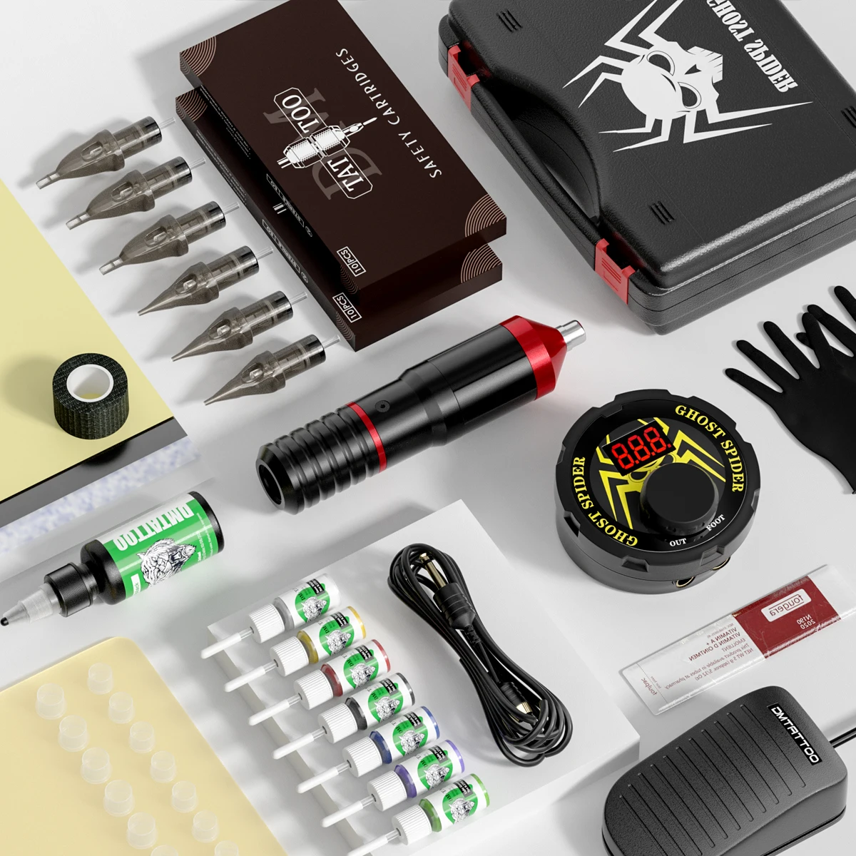 

Professional Tattoo Machine Kit Power Supply Inks Mixed 20Pcs Cartridges Complete RotaryTattoo Pen Set with Storage Tattoo Box