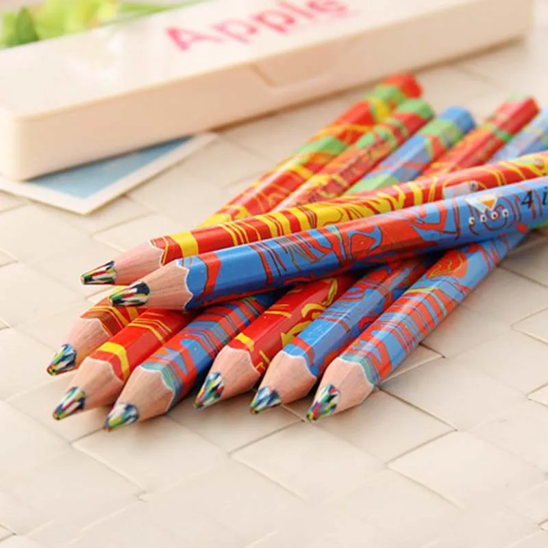 10pcs Wooden Pencils Art Colored Pencil Drawing Graffiti 4 in 1 Multicolor Pen Kids Crayon Marker Pens Office School Supplies