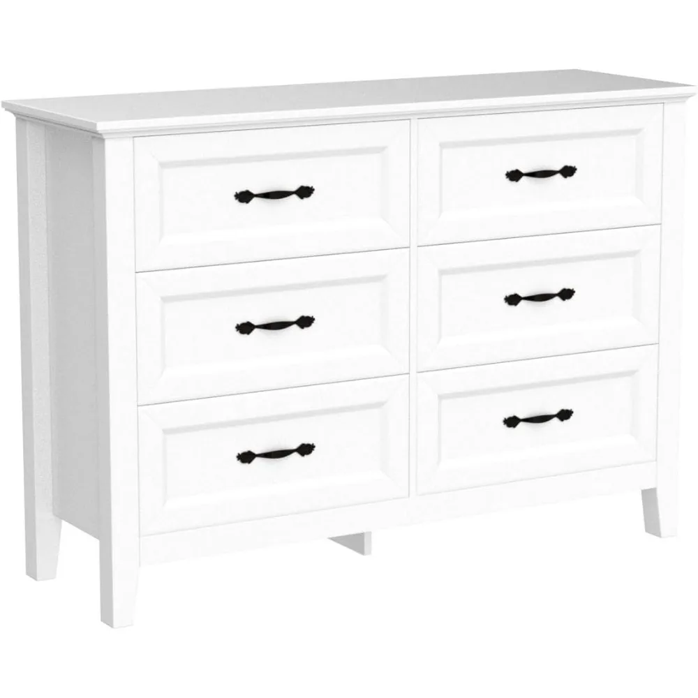 Dresser for Bedroom, 6 Drawer Dresser with Metal Handles, Chest of Drawers for Living Room, Entryway and Hallway, Dressers