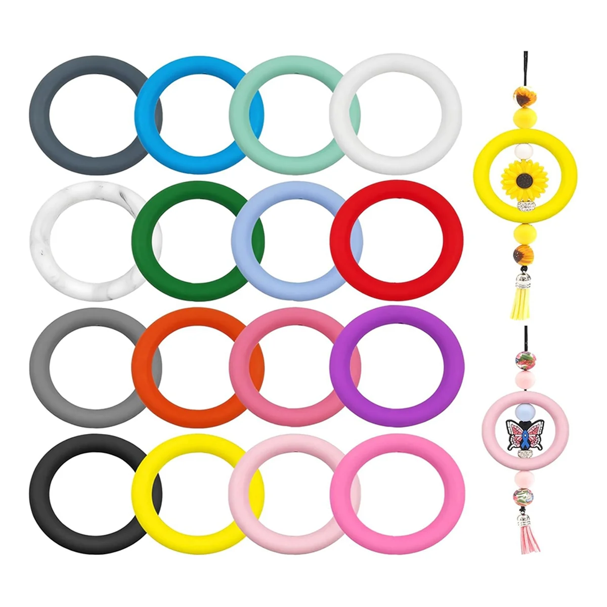 CXZD-16 PCS Silicone Beaded O-Ring 65mm Round Silicone Ring with 2 Holes