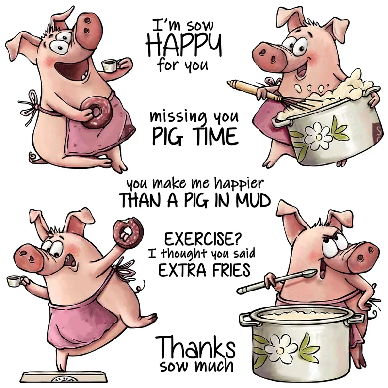 

Cute Cartoon Cooking Pigs Cutting Dies And Clear Stamp DIY Scrapbooking Metal Dies Silicone Stamps For Cards Albums