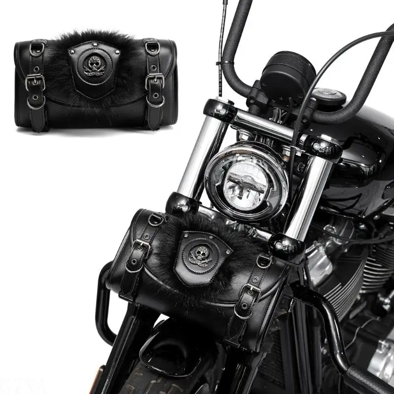 G7NA Punk Design Fahrrad-Fronttasche, PU-Leder, große Kapazität, Aufbewahrungstasche mit verstellbaren Schnallen für – Detail 9