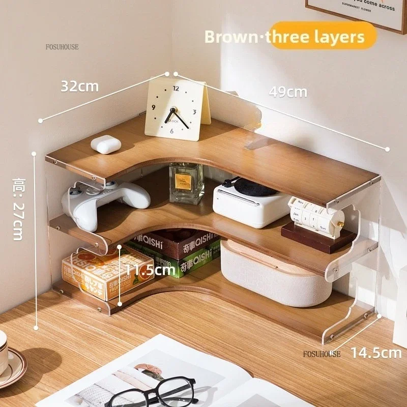 Desktop Bookshelf Organizer Rack Acrylic Bamboo Storage Shelf Corner Workstation Solution for Home Office Student Desk Bookcases