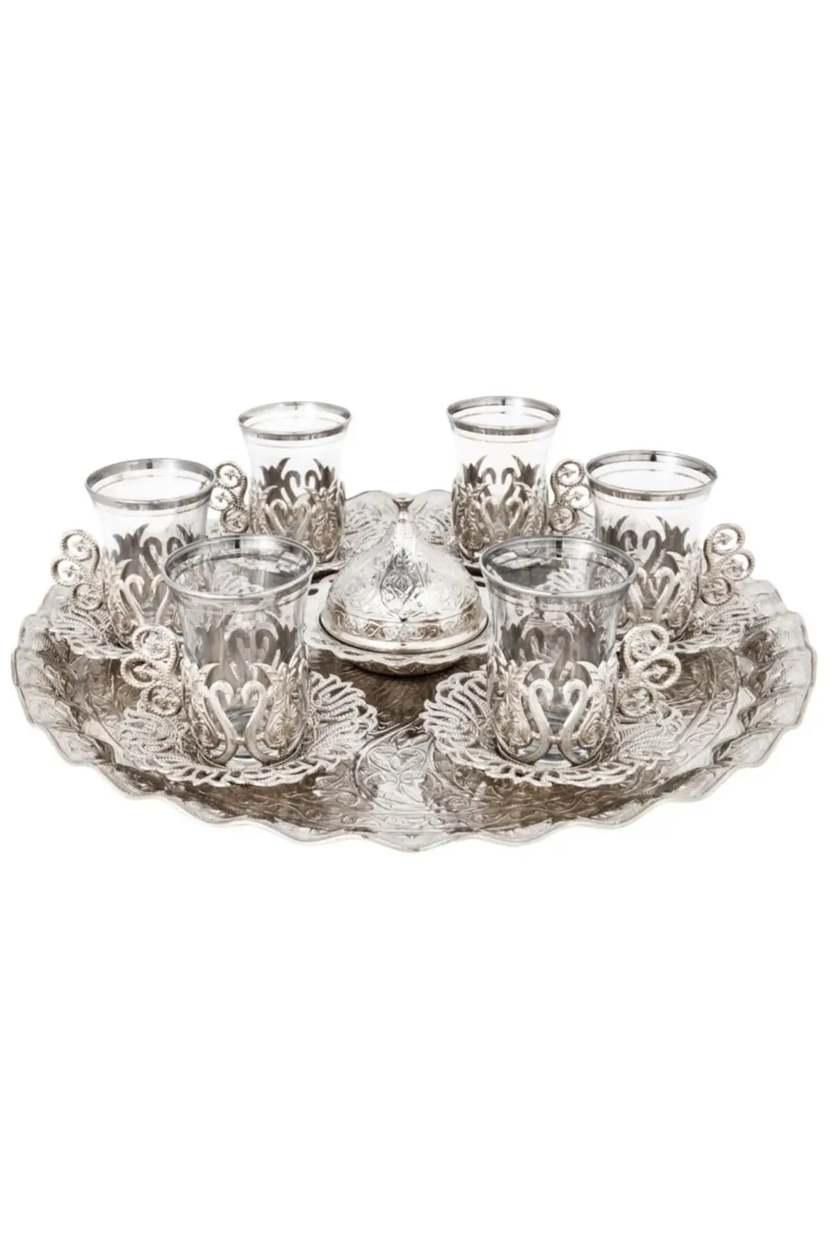 DOLBOVI Ottoman Motif 6 Pieces Tea Takımı Tray English Tea Glass Cup