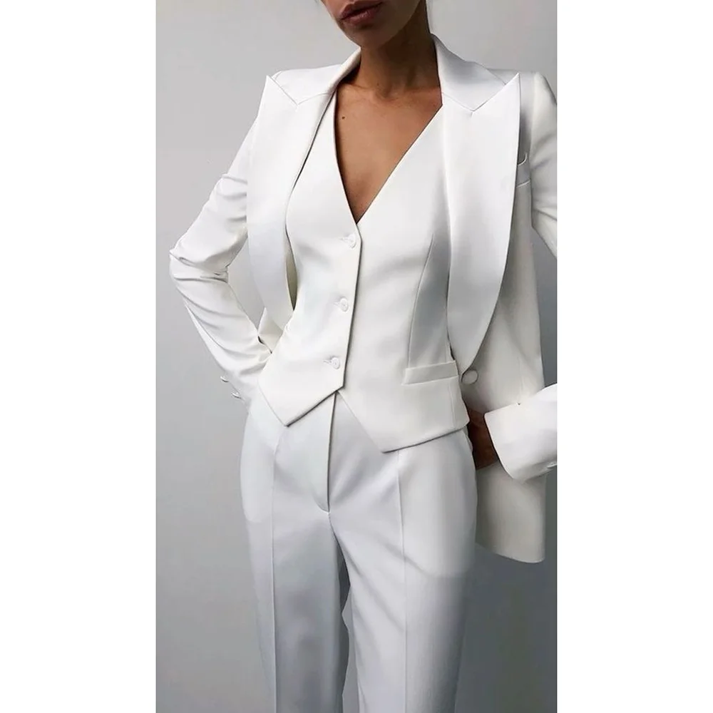 Fashion Solid Women Pants Sets 3 Piece Chic Peak Lapel Single Breasted Suits High Quality Business Casual Daily Female Suit