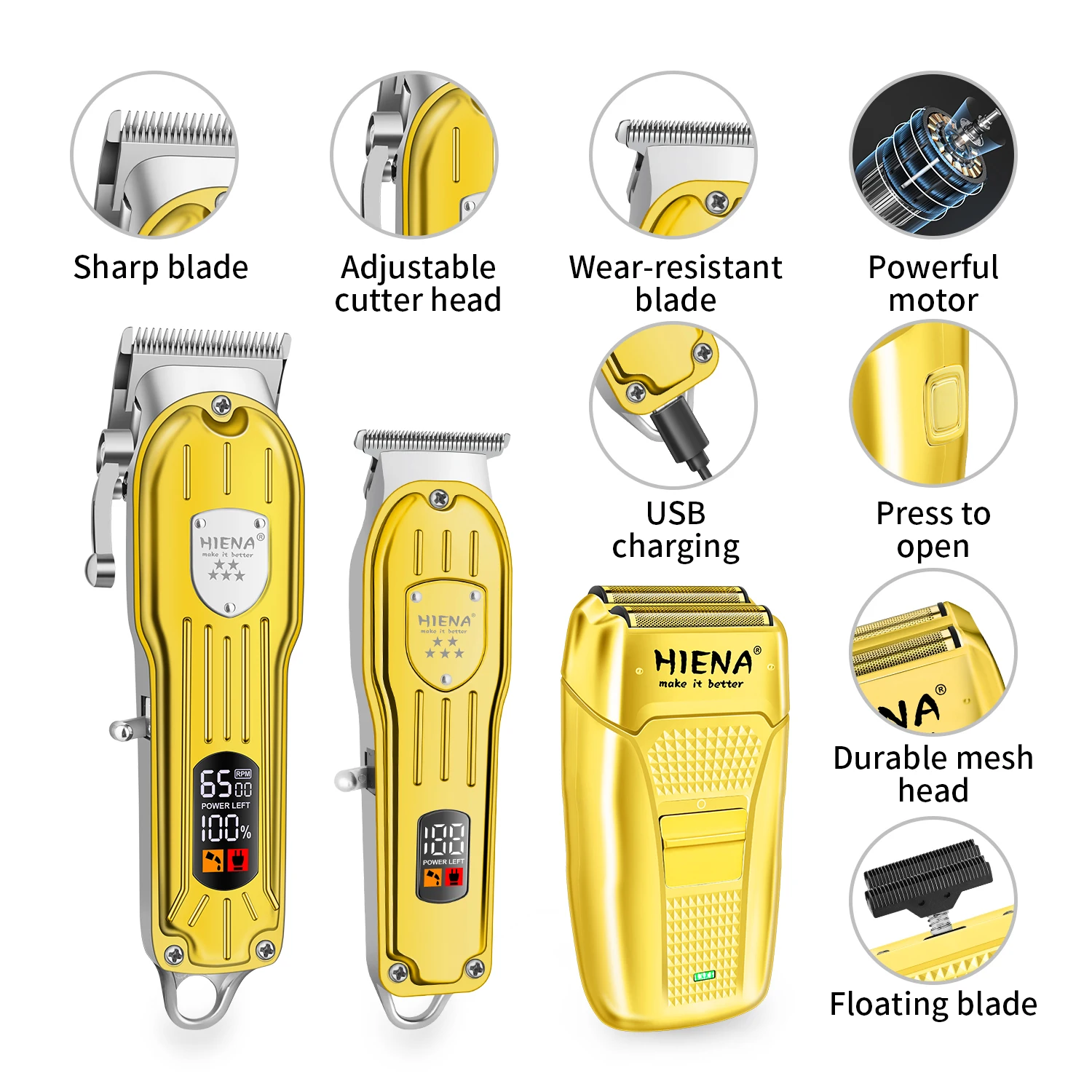 HIENA Hair Cutting Kit with LED Display USB, Gifts for Men Hair Clippers Set for Men Professional Barber Kit for Hair Cutting Cordless Rechargeable Clippers and Trimmers Set - view 5
