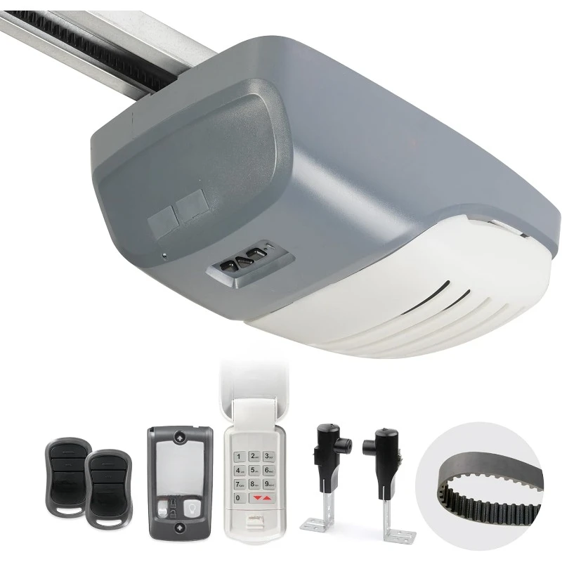 Garage Door Opener - Ultra-Quiet Belt Drive - Includes two 3-Button Pre-Programmed Remotes, Wall Console, Wireless Keypad