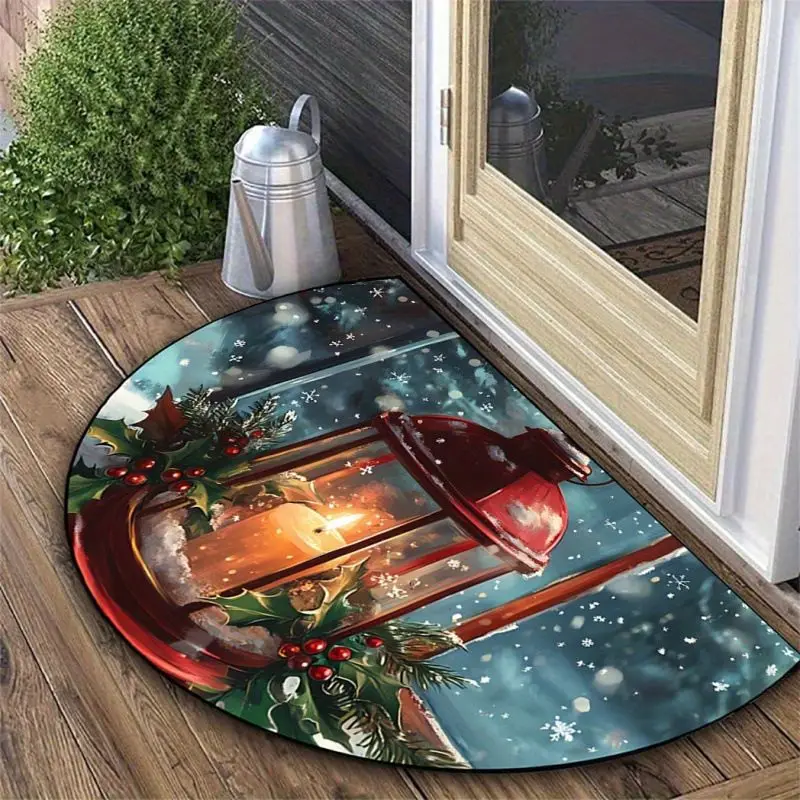 VIKAMA Christmas Oval Door Mat Reindeer Sleigh Gifts Pine Tree 2027 Front Welcome Mat Rug Non Slip Happy New Year Home Decor
