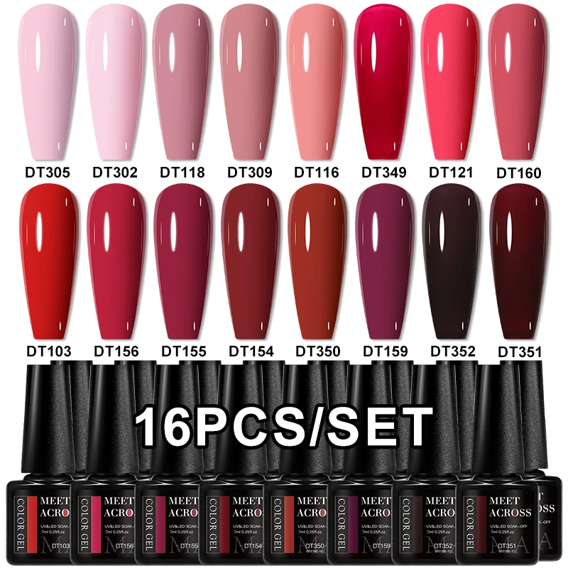 

16pcs Red Gel Nail Polish Set HEMA TPO FREE Semi Permanent Soak Off UV Gel Varnish Nail Art Decoration Nail Supplies Manicure
