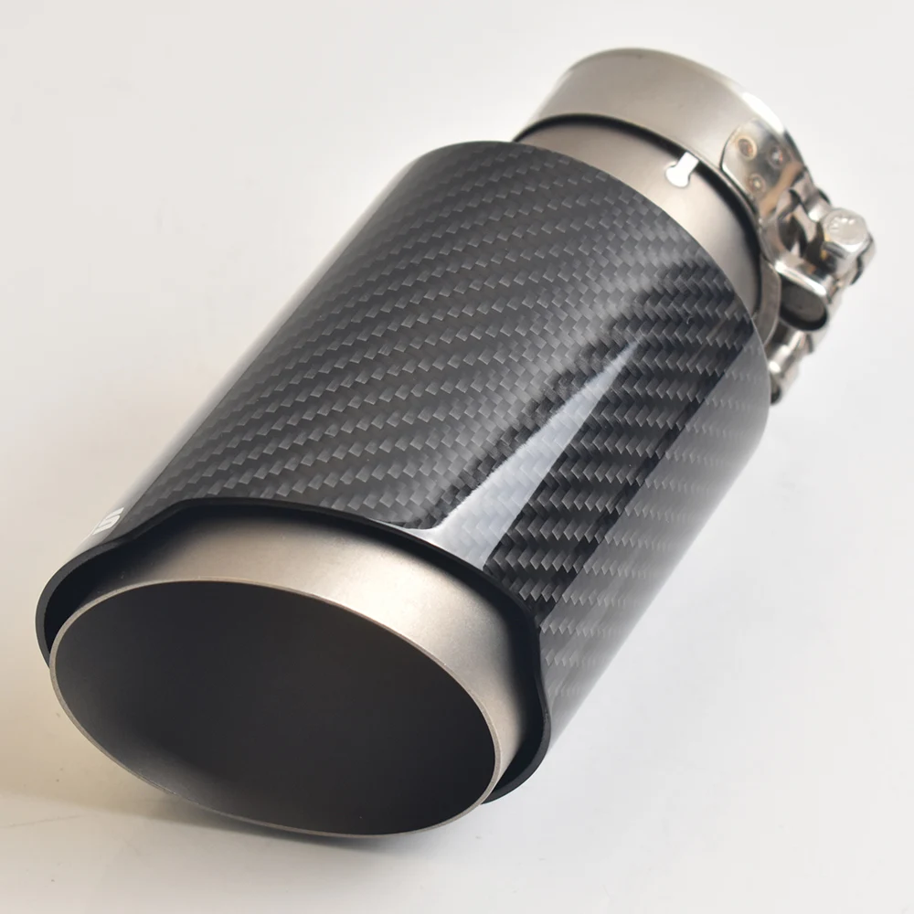 Sandblast  Car Universal  Exhaust Pipe Glossy Twill Carbon Fiber Muffler Tip With VREMUS