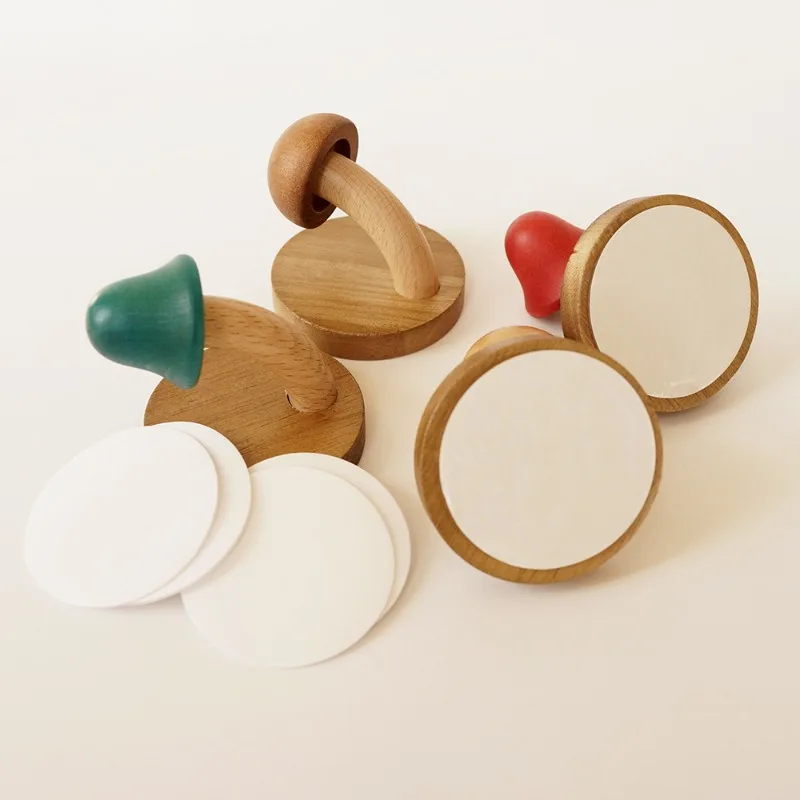 1pc Creative Wooden Mushroom Coat Hooks Punch Free Solid Wood Hanging Hook Nordic Log Hanger Door Back Storage Hook