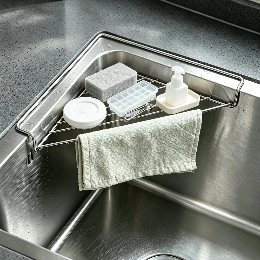 Triangle-Dish Sink Drying Rack,Corner Quick Dry Caddy Sponge Holder,For Kitchen Sink Organiser Home Decor Style