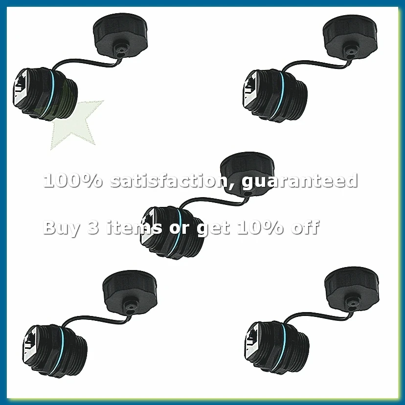 5PCS Panel Mounting RJ45 Waterproof Connector Ethernet LAN Cable Connector Double Head Adapter with Dust Cap-A62I