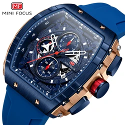 MINI FOCUS Sports Multifunctional Quartz Watch for Men Calendar Chronograph Waterproof Silicone Strap Fashion Mens Watches 2024