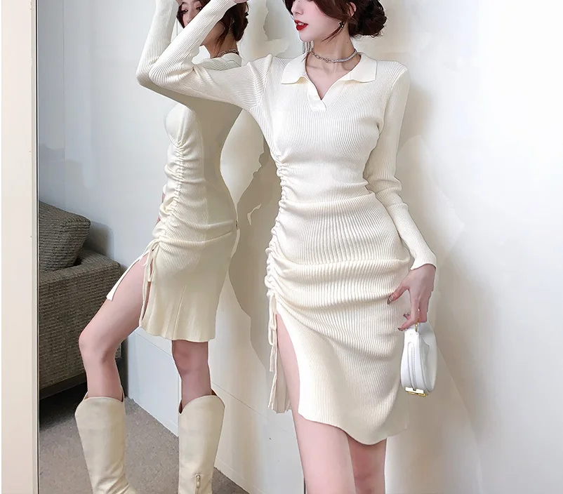 

Knitted dress for women in autumn and winter 2023, new slimming fur dress, buttocks wrapped skirt, and bottom short skirt