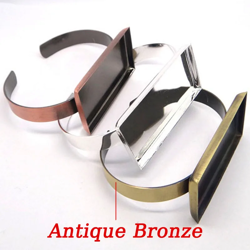 1pcs 25x50mm Blank Copper Square Cuff Bangle Base Tray Cabochon Settings Cameo Base Bezel Diy Bangle Bracelets Jewelry Findings