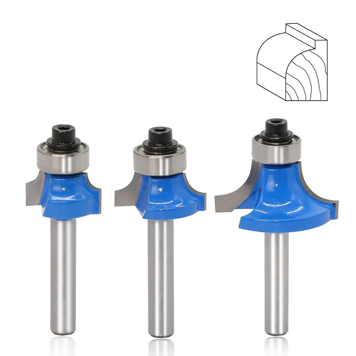 3pc 1/4 Shank Round-Over Router Bits for wood Woodworking Tool 2 flute endmill with bearing milling cutter Corner Round Over Bit