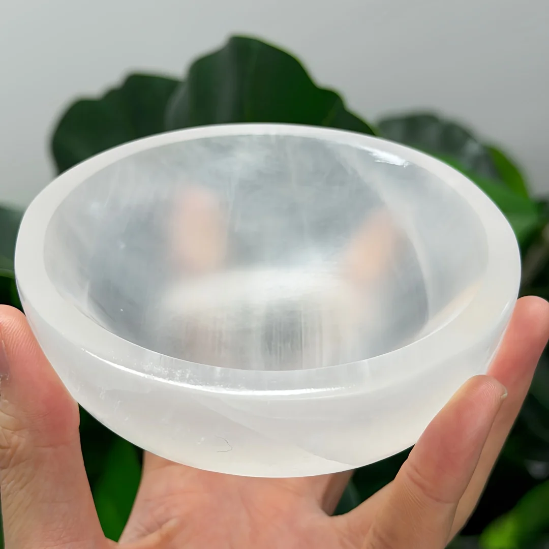 Selenite Charging Bowl, Natural transparent Selenite bowl, Oval Quartz Ornament, Home decoration, Desktop decoration