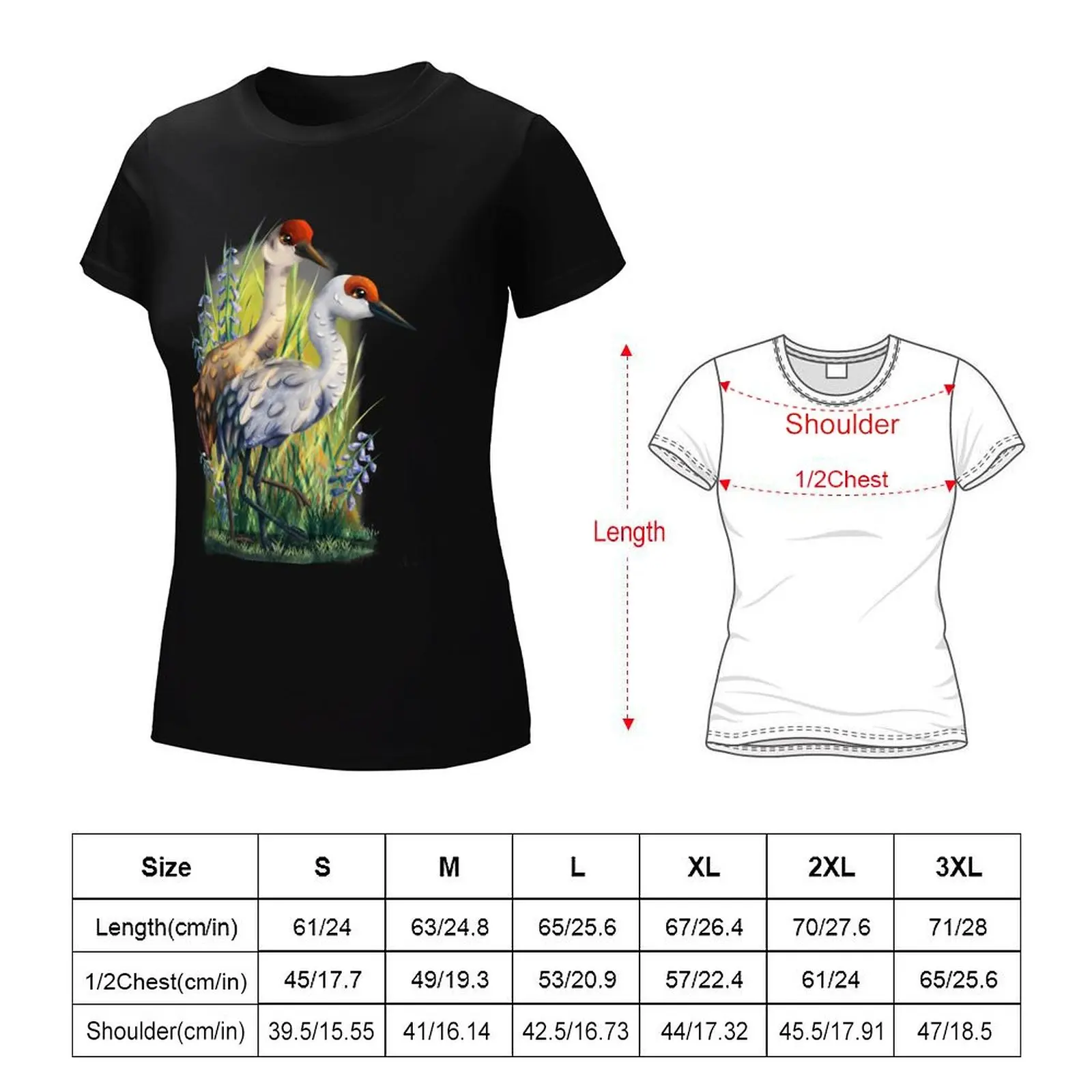 Sandhill Crane Illustration T-Shirt tops vintage clothes female anime clothes t shirt dress Women
