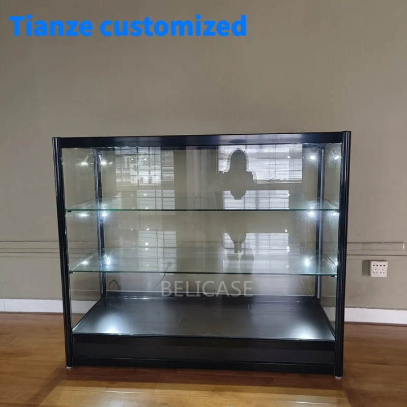 （customized）Aluminum Frame Glass Showcase Smoke Shops FullDisplay Lockable Dispensary Display Counter with LED