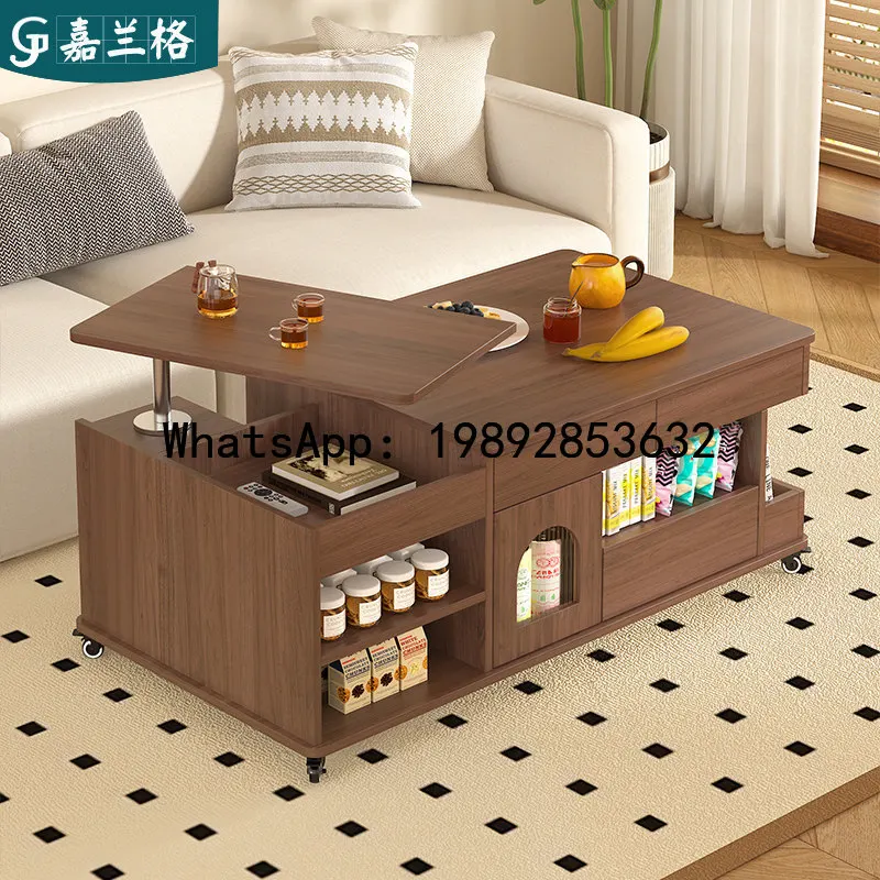 

XL solid wood movable coffee table living room home lift coffee table dining table dual-purpose small table