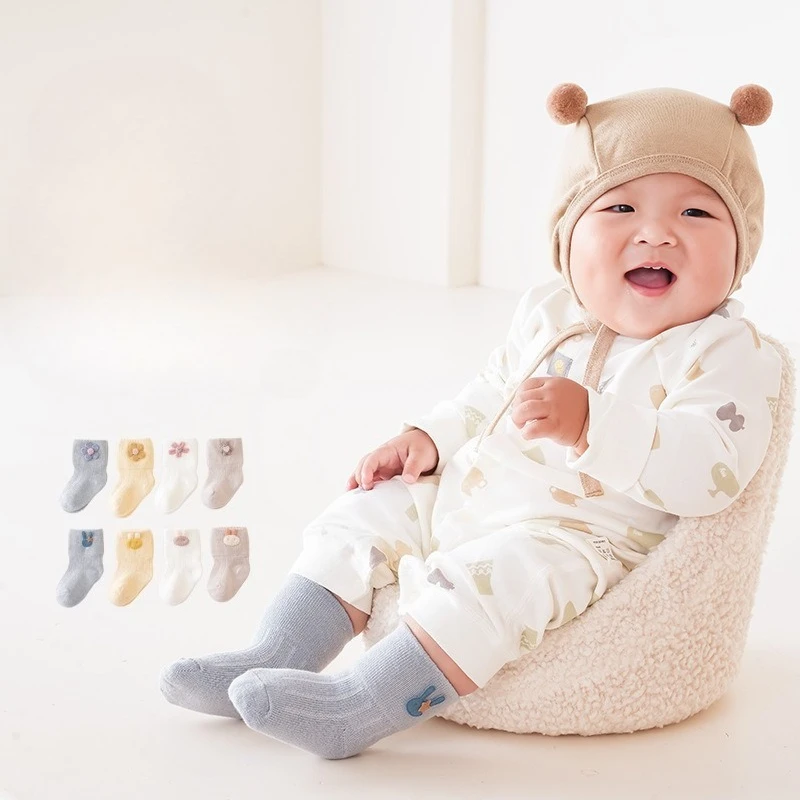 Baby Socks Spring and Autumn Thin Cute Cartoon Cotton Socks 0-6 Months Baby Boys and Girls Cute Kawaii Solid Color Floor Socks