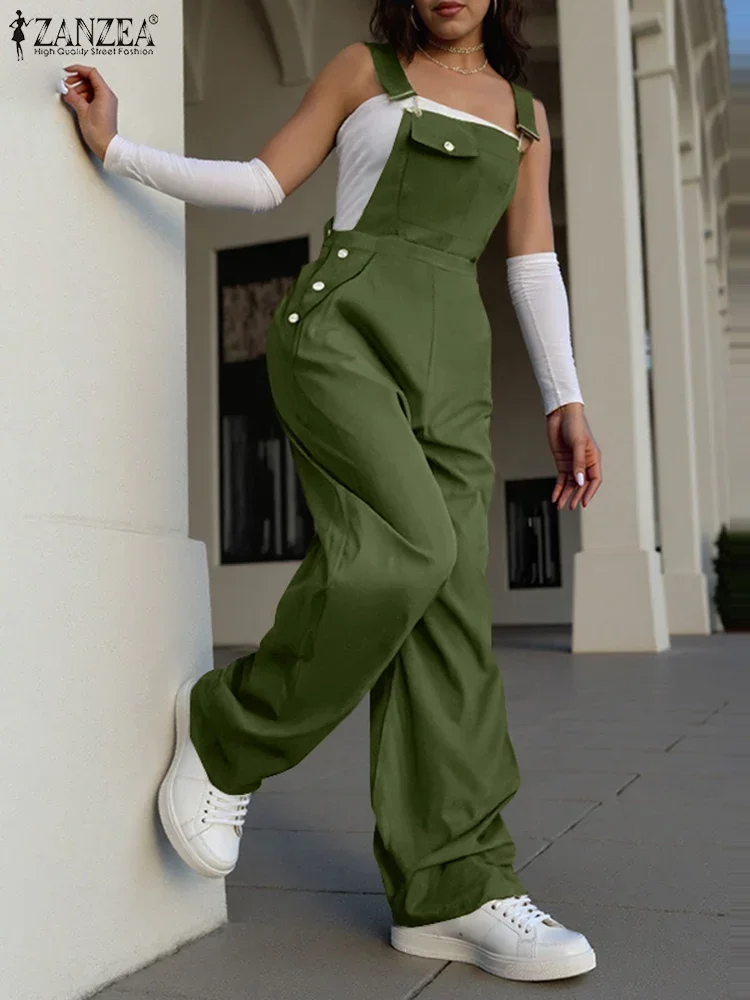 

ZANZEA/2020 летние женские однотонные комбинезоны, повседневные свободные комбинезоны на подтяжках, праздничный комбинезон с длинными брюками и карманами, корейские комбинезоны