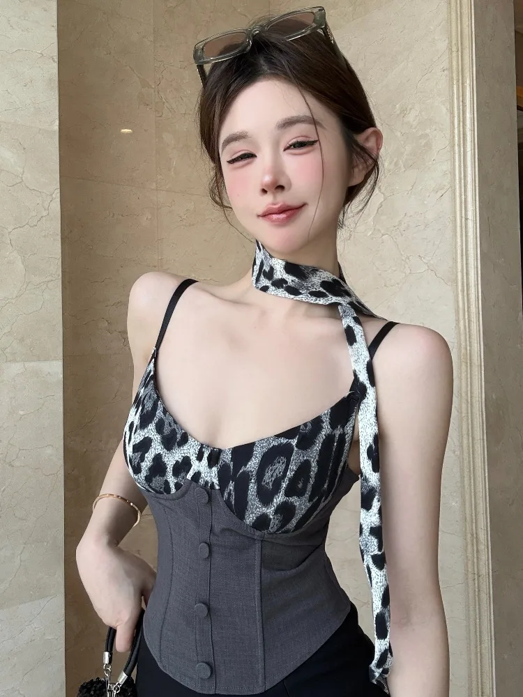

Sexy Bandeau Fishbone Waist Cinching Strap Vest Women's Slimming Button up Top Polyester Fiber Straight Cut Short Length