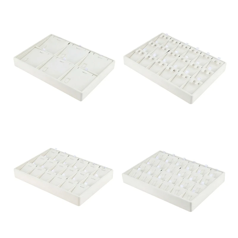 A52E Modernes Schmuck-Präsentationstablett aus weißem Leder mit großzügigen Fächern für verschiedene Accessoires – Detail 1