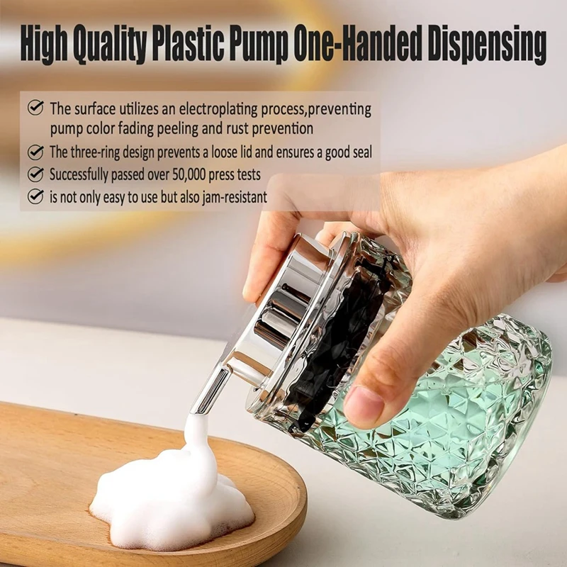 Foaming Hand Soap Dispenser, Bathroom Soap Dispenser Or Lotion Dispenser For Kitchen, Refillable Clear Glass Dispenser Durable