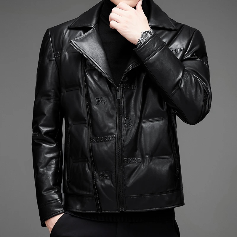 

New Men's Business Gentleman British Style Trend Windproof British Style Casual Fashion Slim-fit Lapel Sheepskin Leather Jacket