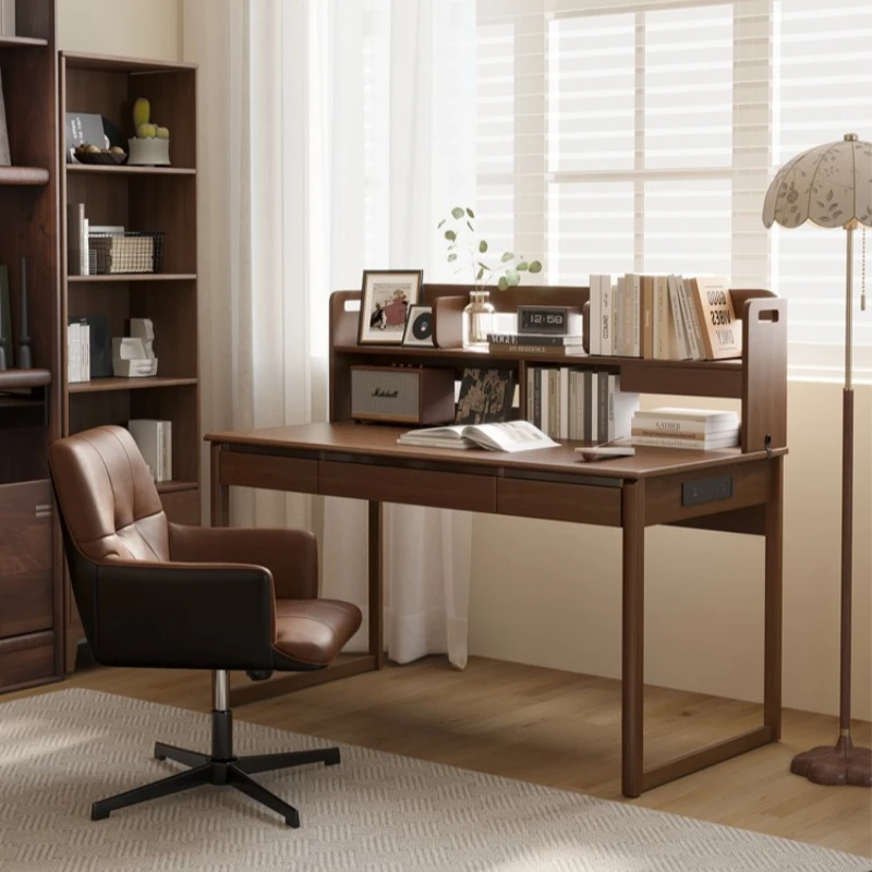 Solid wood desk bookshelf integrated study desk home dresser study table table workbench