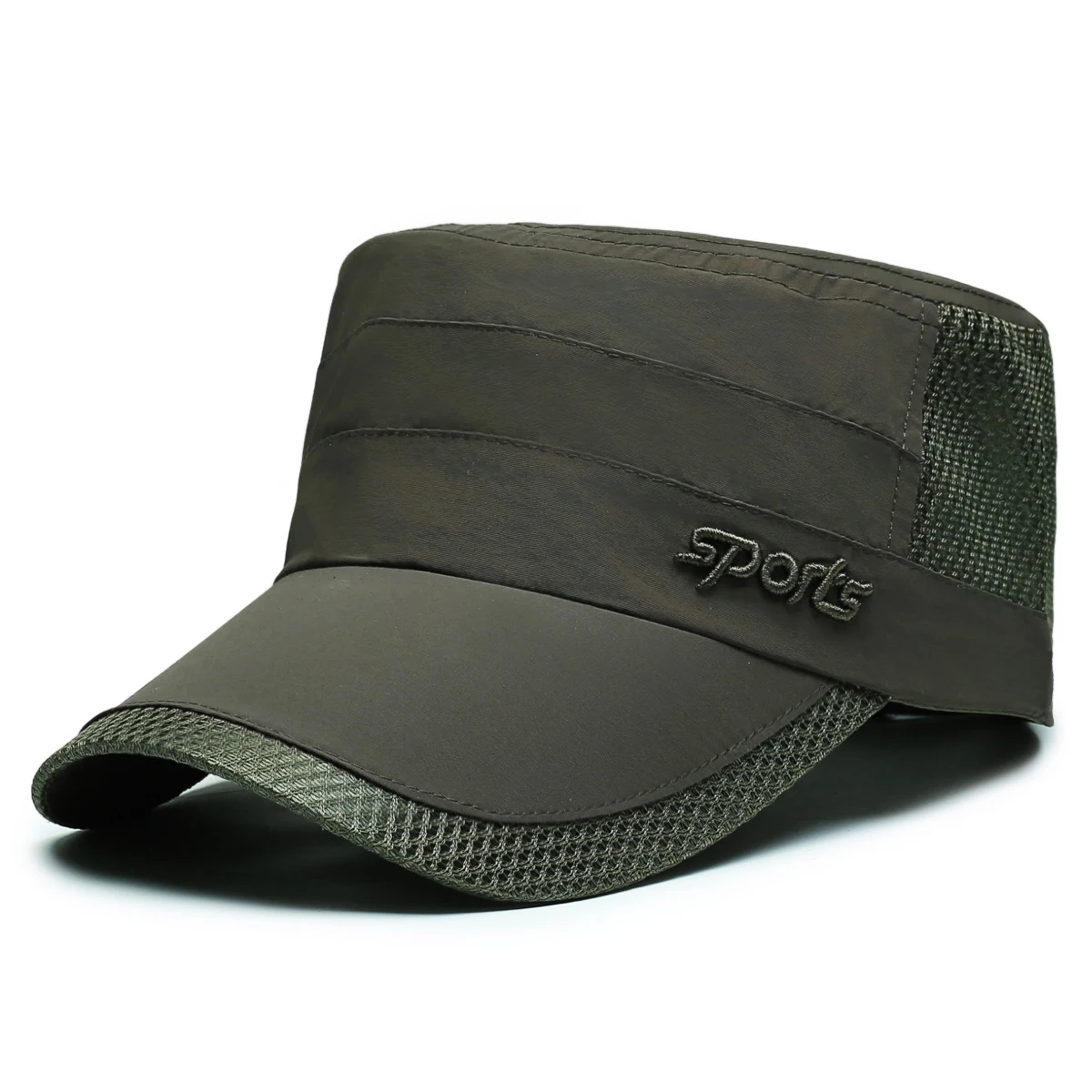 Schnelltrocknender Sonnenschutzhut für Frühling/Sommer, leichte, atmungsaktive Mesh-Baseballkappe, lässiger, flacher Militärstil-Modehut – Detail 6