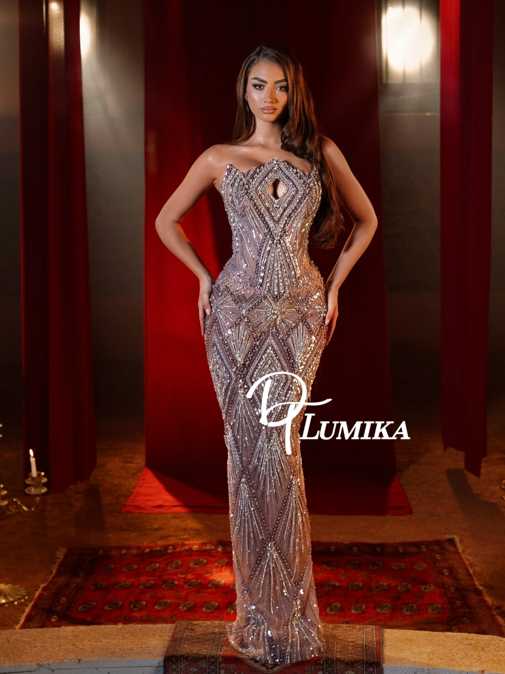 

Delicate Rhinestones Sequined Evening Dress Beautiful Luxurious Straight Customized Celebrity Prom Gown For Women New Arrival