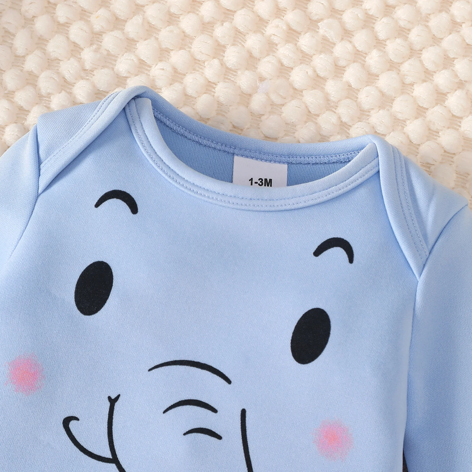 Baby-Jungen-Set, einfarbig, niedlicher kleiner Elefant, Body + Hose + Mütze, 3-teilig, geeignet für 0-12 Monate, Neugeborenen-Baby-Jungen-Alltagsanzug – Detail 4