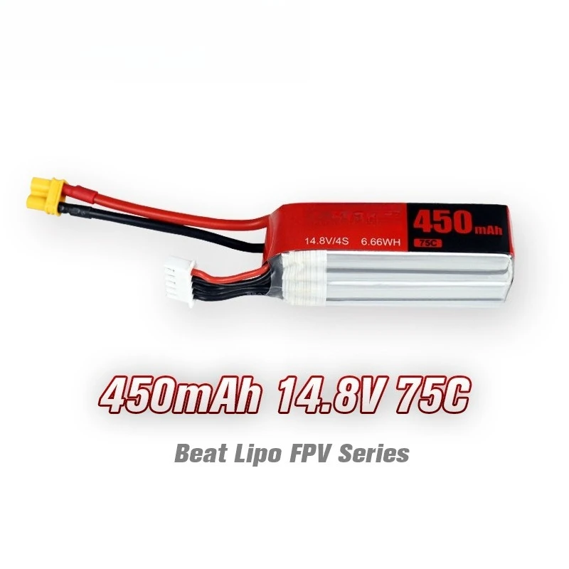 14.8V 450mAh 4S 75C Replace Rechargeable Lipo Battery for FPV Racing Drone RC Remote Control Car Battery with XT60/XT30 Plug