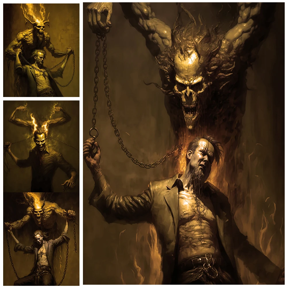 Demon Apostles In Hell Vintage Wall Art Canvas Painting Bound By Demon Chains Art Poster And Print Home Decoration Unframed