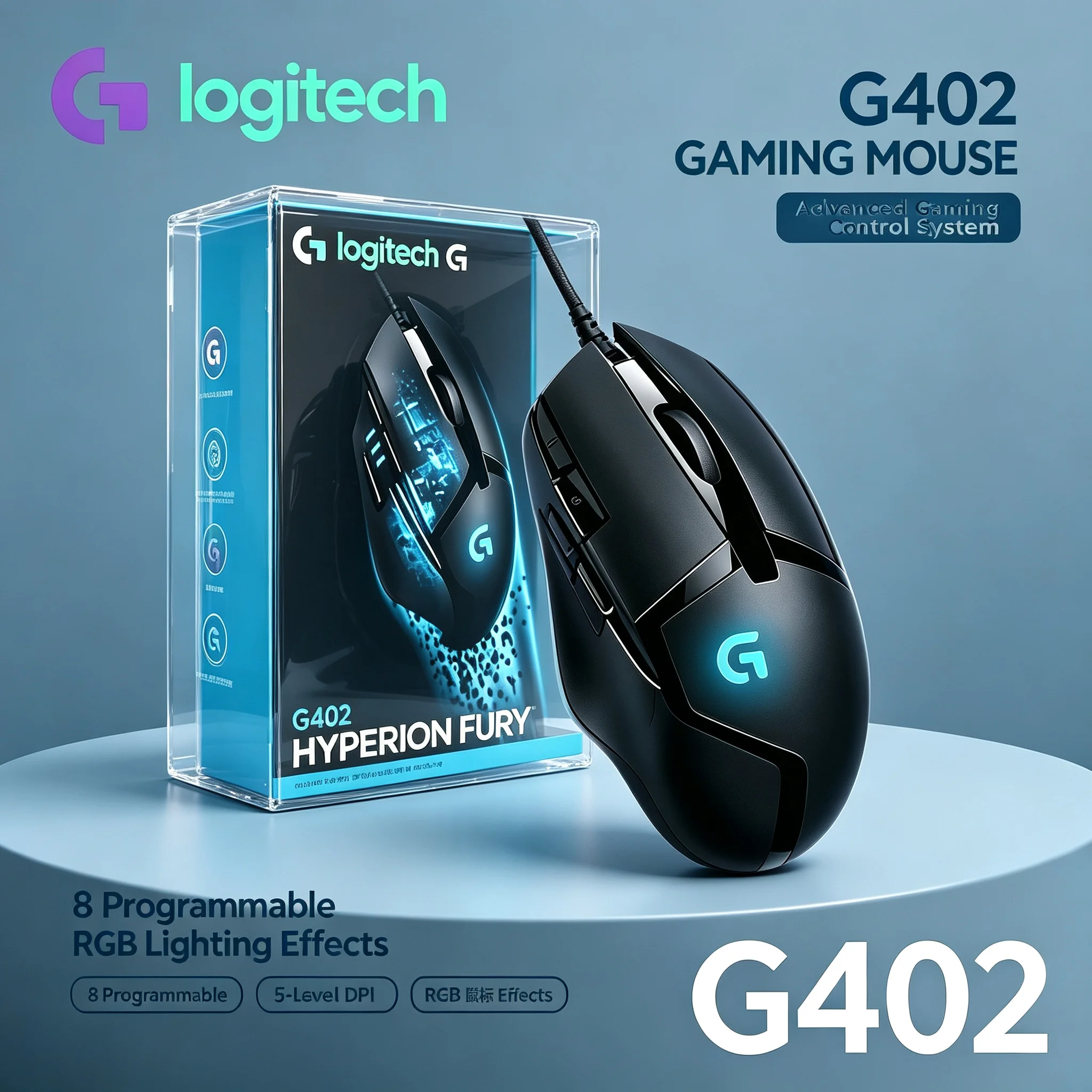 Hyperion Fury Logitech G402 Wired Gaming Mouse RGB Backlit 8 Programmable Macro Buttons 4000DPI For PC Laptop FPS Gaming