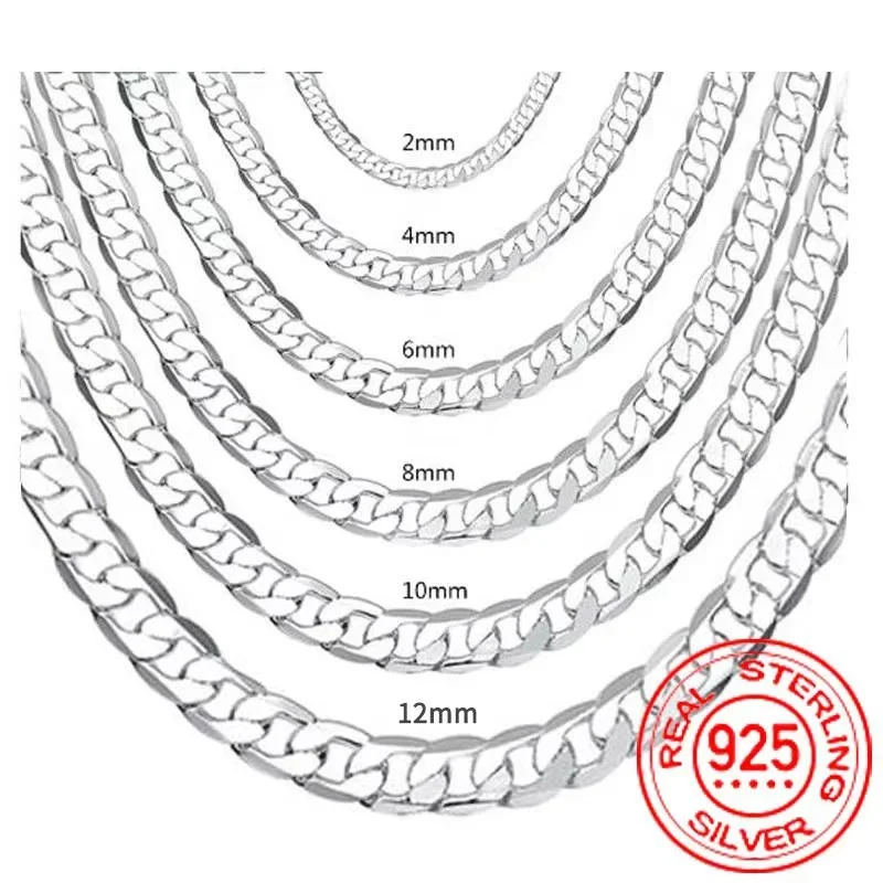 Collier en argent regardé 925 pour hommes et femmes, collier de visage, fermoir ster corrigé, bijoux de fiançailles, 40-75cm, 2mm, 4mm, 6mm, 8mm,