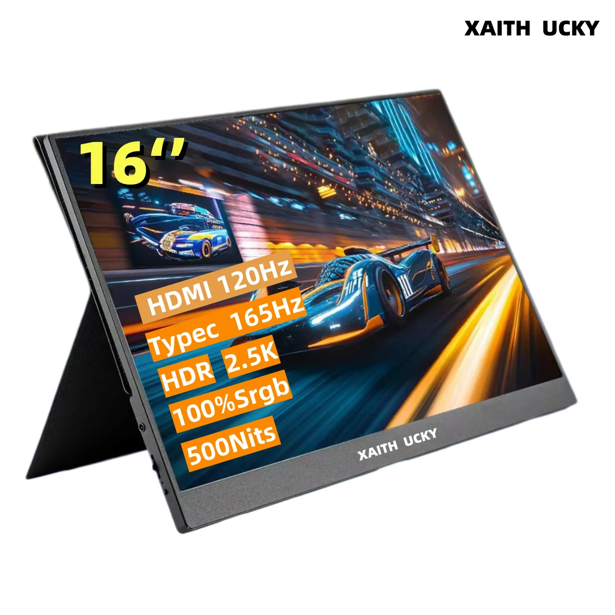 XAITH  UCKY 16" 2.5K 165hz Portable Monitor 2560*1600 16:10 100%sRGB 500Cd/m Travel Gaming Display for Laptop Switch ps4 ps5 Xb