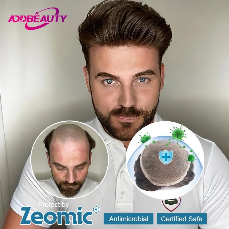 

Full Lace Man Toupee With Bleached Knots 100% Indian Remy Human Hair Antimicrobial Breathable Men's Capillary Prosthesis Wigs