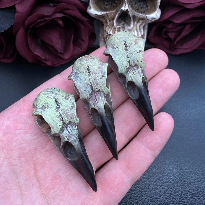 2pcs 61*25mm 3D Crow Skull Men's Skull Necklace Pendant Magpie Gothic Halloween Gift Bird Skull Handcrafted Jewelry Accessories